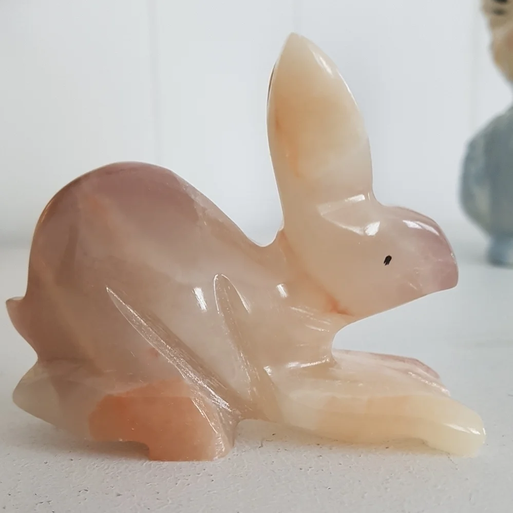 Vintage Onyx Stone Rabbit Figurine | Hand Carved Mini Animal Sculpture - Picture 2 of 8